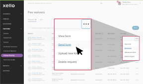 Fee waivers requests page. Three dot menu next to a student is open. The menu options are View form, Send form, Upload new form, Delete request. Cursor is on Send form